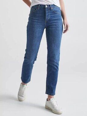 DU/ER women’s Midweight Denim High Rise Straight - Medium Blue - size 26